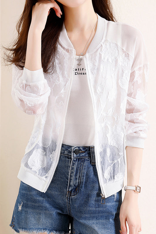 Embroidered Jacquard Drop Shoulder Sun Protection Sukajan - liwisi