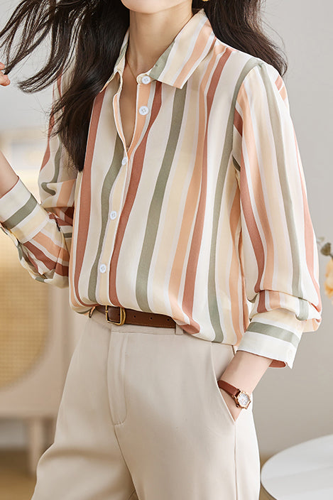 Colorful Striped Long Sleeve Shirt - liwisi