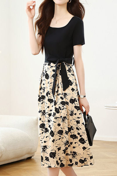 Elegant Spliced Printed Dress - liwisi