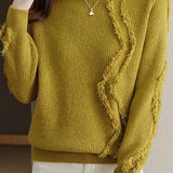 Bottle Neck Fringe Decor Long Sleeve Sweater - 4 Colors Available - liwisi