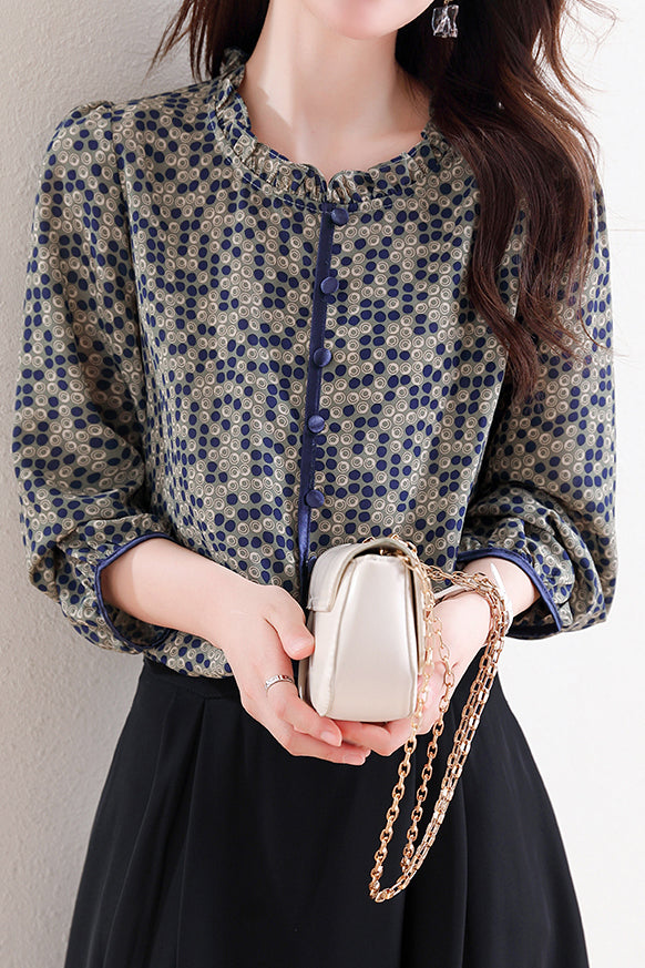 Ruffle Collar Dot Pattern Blouse - liwisi