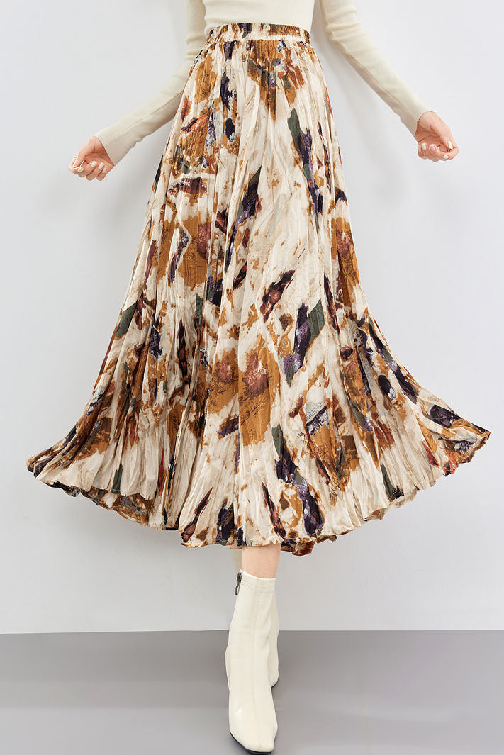 Early Autumn Versatile Pleated Floral Skirt - liwisi