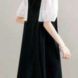 Layered Look Stitch Decor Semi-Flare Dress - 2 Colors Available - liwisi