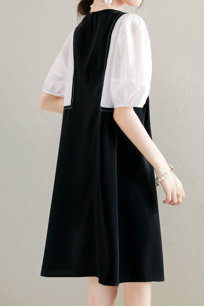 Layered Look Stitch Decor Semi-Flare Dress - 2 Colors Available - liwisi