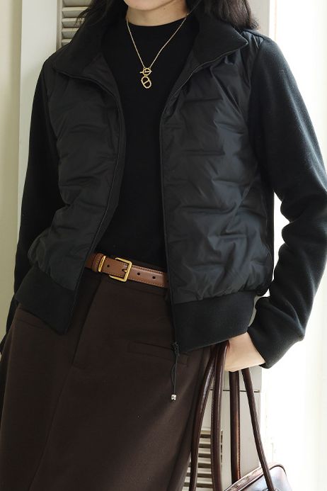 Loose Fit Casual Down Jacket with Fleece Patchwork - liwisi