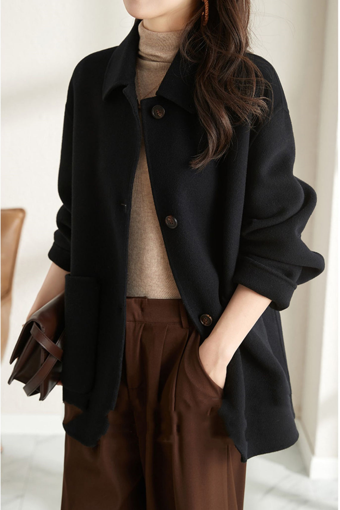 Simple Stand Collar Coat with Lining - 3 Colors Available - liwisi