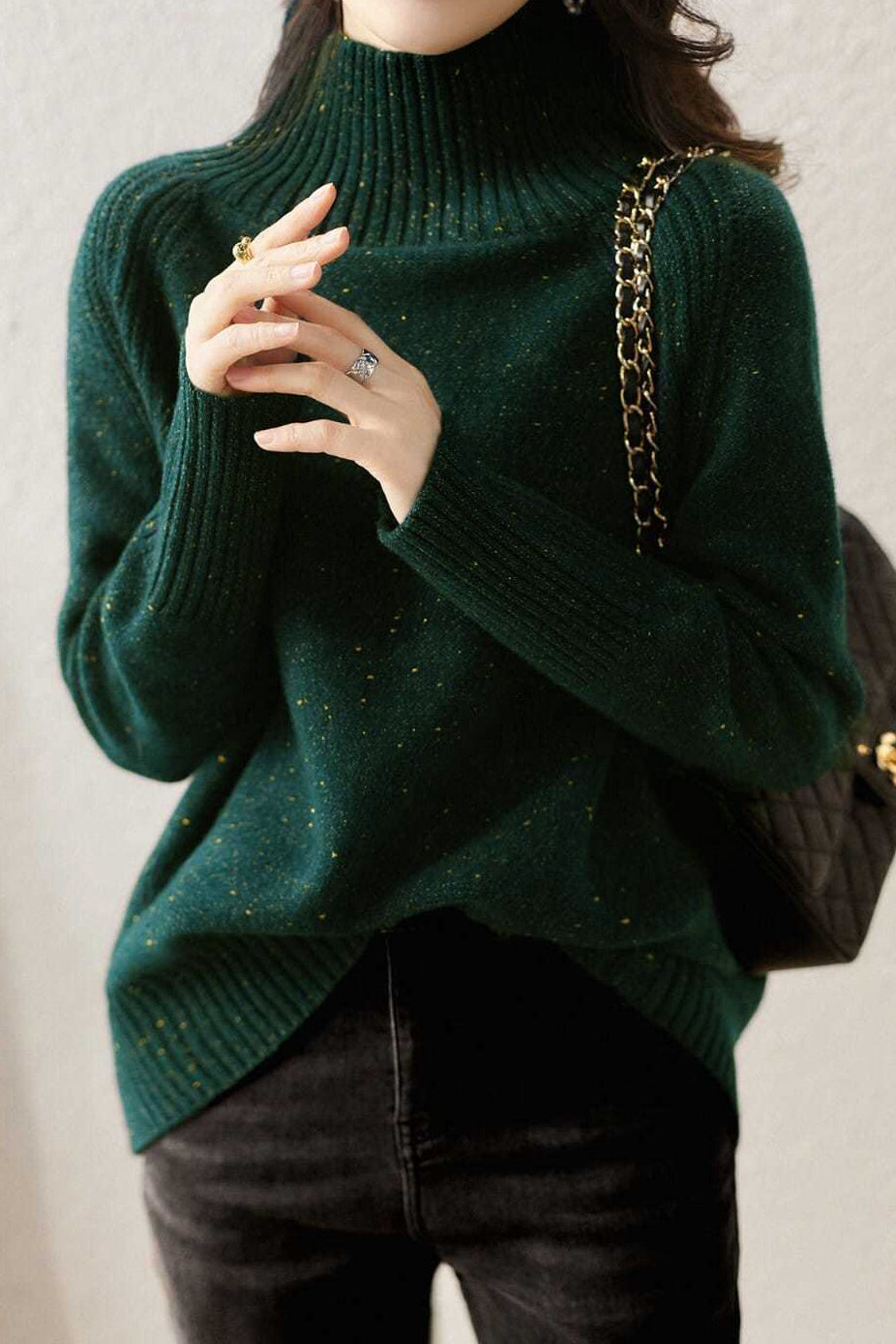 Solid Color Turtleneck Knit - liwisi
