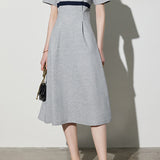 Polo Collar Striped Contrast Long Flare Dress - 2 Colors Available - liwisi
