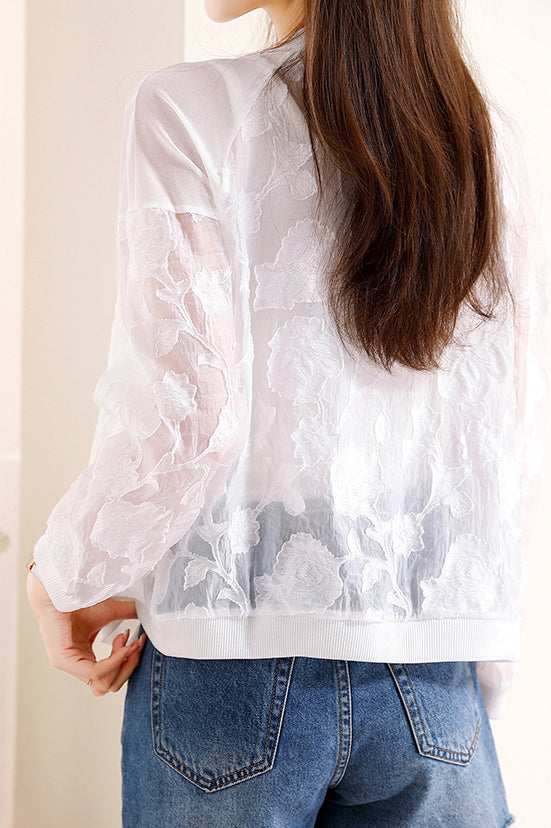 Embroidered Jacquard Drop Shoulder Sun Protection Sukajan - liwisi