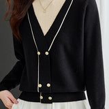 Contrast - color fake two - piece knitted sweater - liwisi