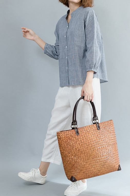 Skipper Collar Check Pattern Three-Quarter Sleeve Shirt - 2 Colors Available - liwisi