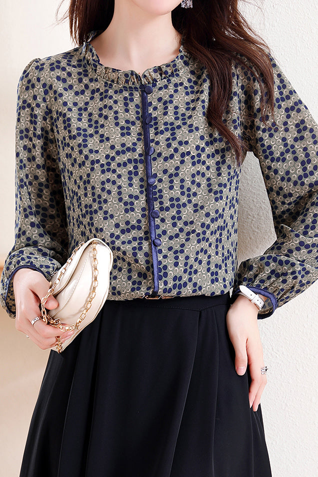 Ruffle Collar Dot Pattern Blouse - liwisi