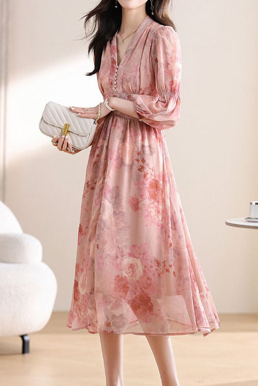Early Autumn Exquisite Floral Long-Sleeve Dress - liwisi