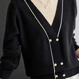 Contrast - color fake two - piece knitted sweater - liwisi