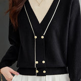 Contrast - color fake two - piece knitted sweater - liwisi