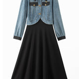 Two-Piece Set: Stand Collar Wrap Jacket + Casual Long Dress - 2 Colors Available - liwisi