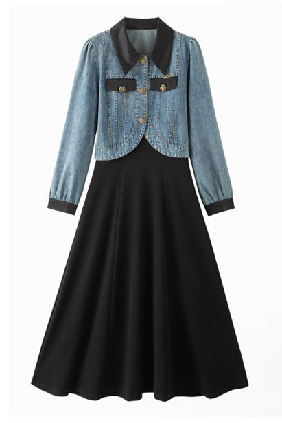 Two-Piece Set: Stand Collar Wrap Jacket + Casual Long Dress - 2 Colors Available - liwisi