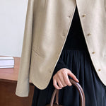 ラウンドネックストレートテーラードジャケット 裏地付 2色入 - liwisi