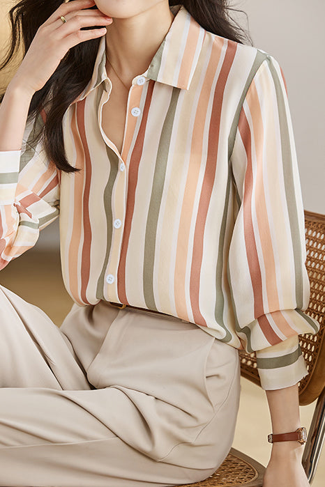 Colorful Striped Long Sleeve Shirt - liwisi