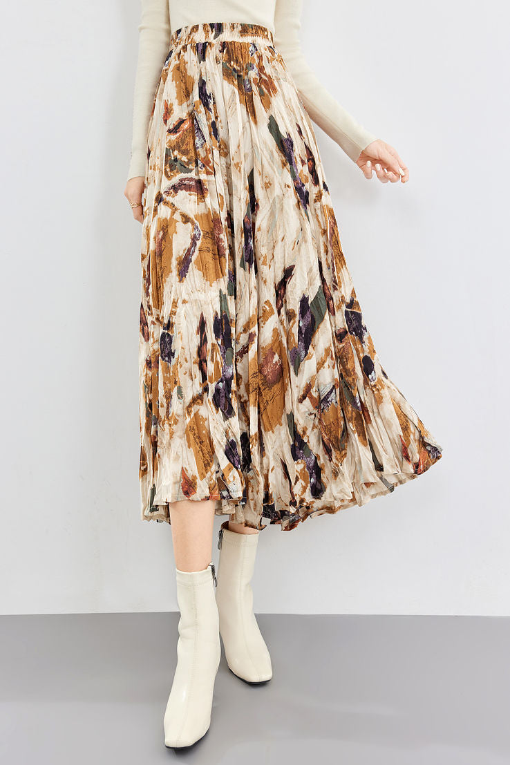 Early Autumn Versatile Pleated Floral Skirt - liwisi