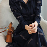 Geometric Print Croissant Sleeve Flare Shirt Dress - liwisi