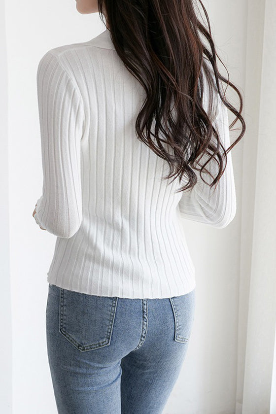 Elegant Collared Knitted Base Layer Top - liwisi