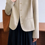 ラウンドネックストレートテーラードジャケット 裏地付 2色入 - liwisi