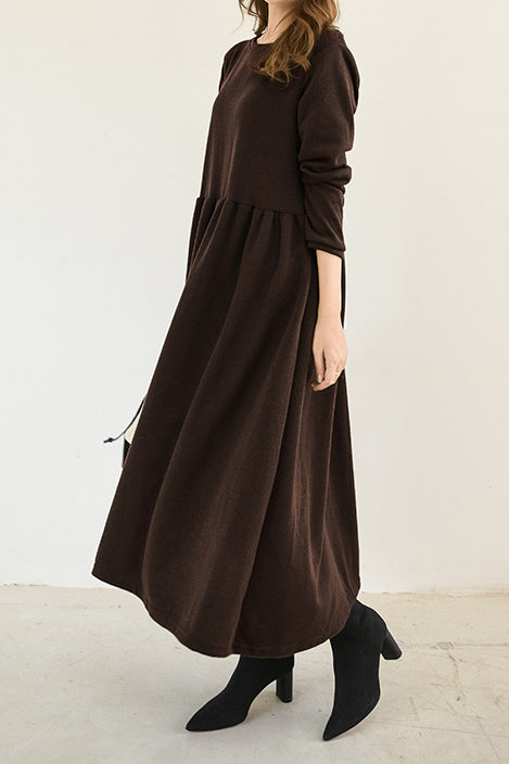 Round Neck Simple Long Maxi Flare Dress - 5 Colors Available - liwisi