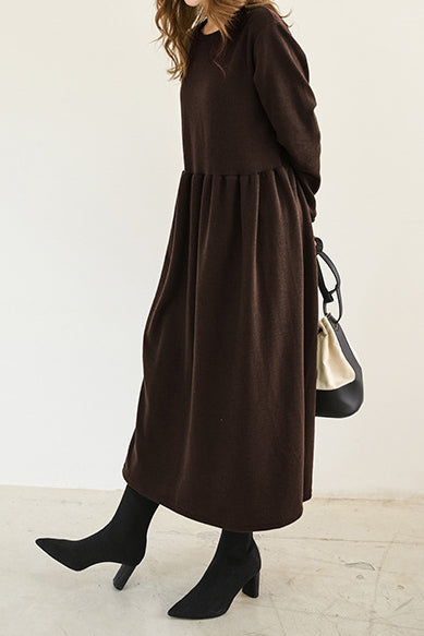 Round Neck Simple Long Maxi Flare Dress - 5 Colors Available - liwisi