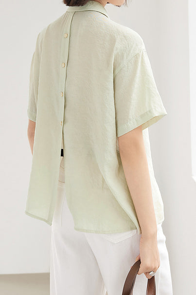 Side Tie Front Slit Diagonal Button Shirt - liwisi