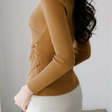 V-Neck Front Cross Side Gathered Button Decor Knit - 4 Colors Available - liwisi