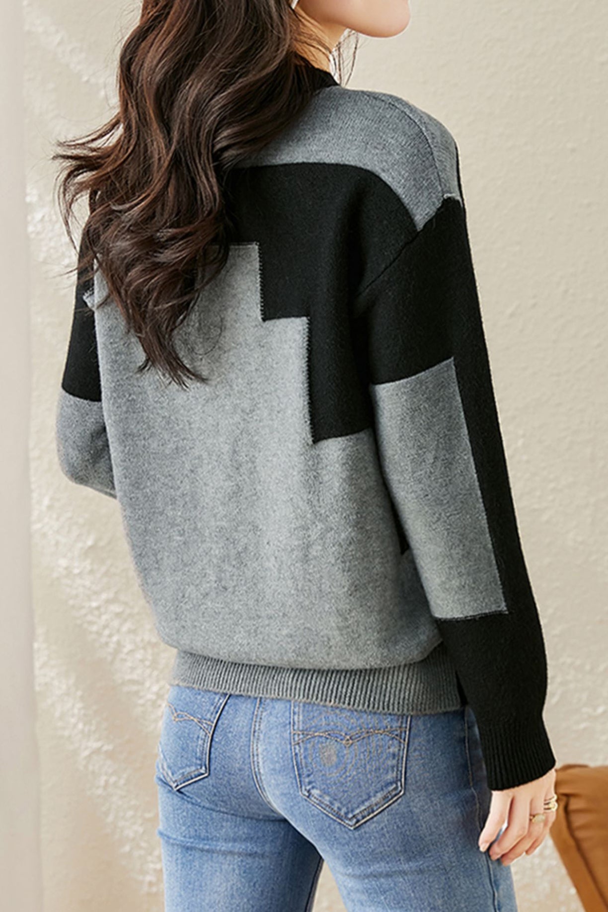 Casual Comfortable Dual-Tone Crew Neck Knit Sweater - liwisi
