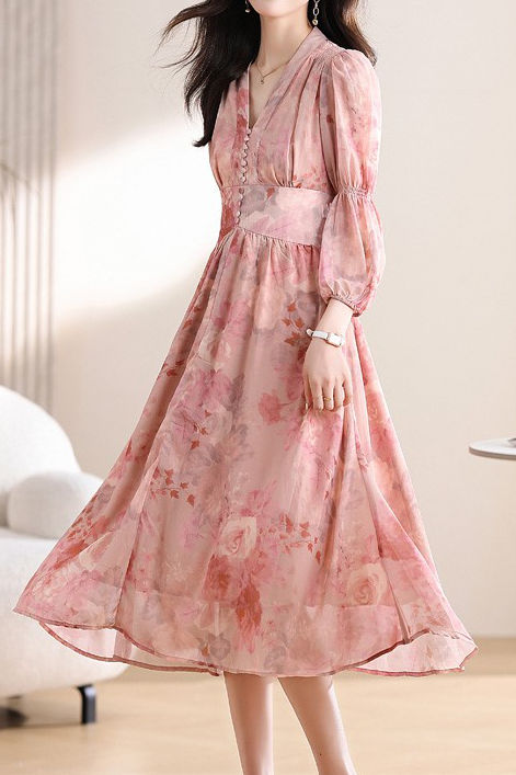 Early Autumn Exquisite Floral Long-Sleeve Dress - liwisi
