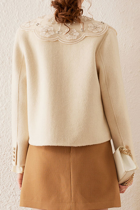 Elegant Round Neck Open-Front Short Double-Faced Wool Coat - liwisi