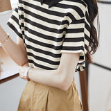 Polo Collar Striped Drop Shoulder Shirt - liwisi