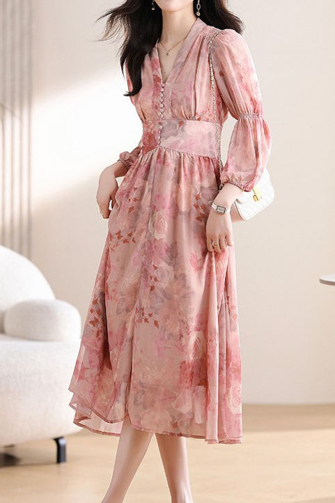 Early Autumn Exquisite Floral Long-Sleeve Dress - liwisi