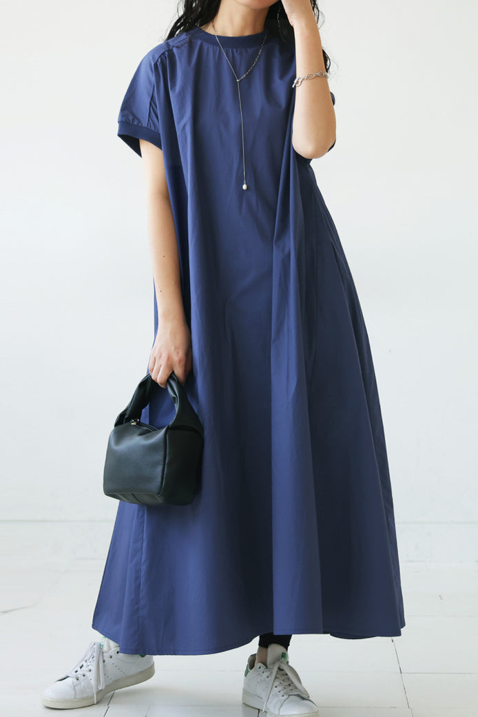 Round Neck Rib Hem Maxi Flare Dress - 3 Colors Available - liwisi