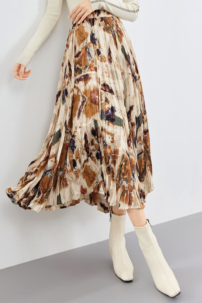 Early Autumn Versatile Pleated Floral Skirt - liwisi