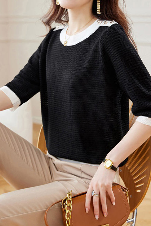 Bi-Color Hem Button Decor Knit Top - 3 Colors Available - liwisi