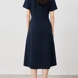 Polo Collar Striped Contrast Long Flare Dress - 2 Colors Available - liwisi