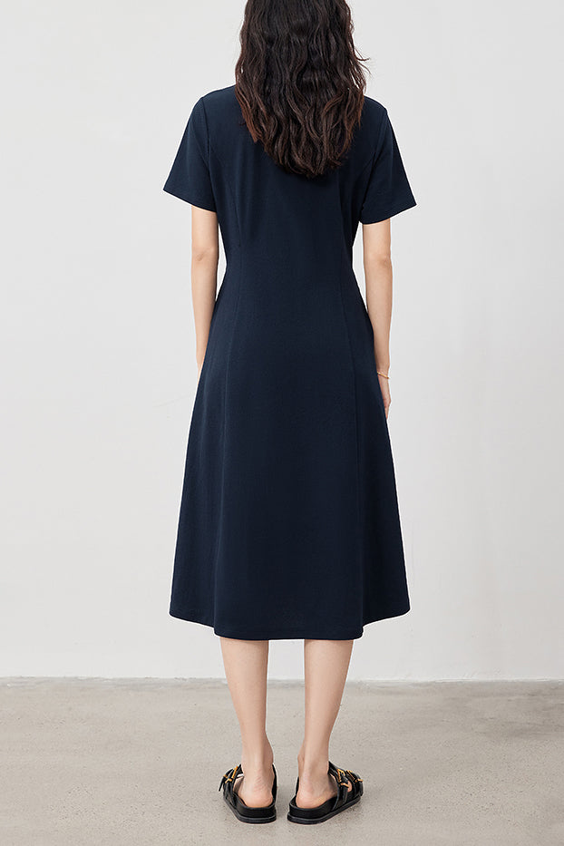 Polo Collar Striped Contrast Long Flare Dress - 2 Colors Available - liwisi