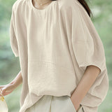 Solid Color Textured Drop Shoulder Bat Sleeve Shirt - liwisi