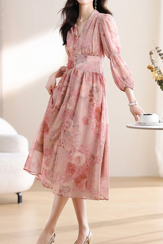 Early Autumn Exquisite Floral Long-Sleeve Dress - liwisi