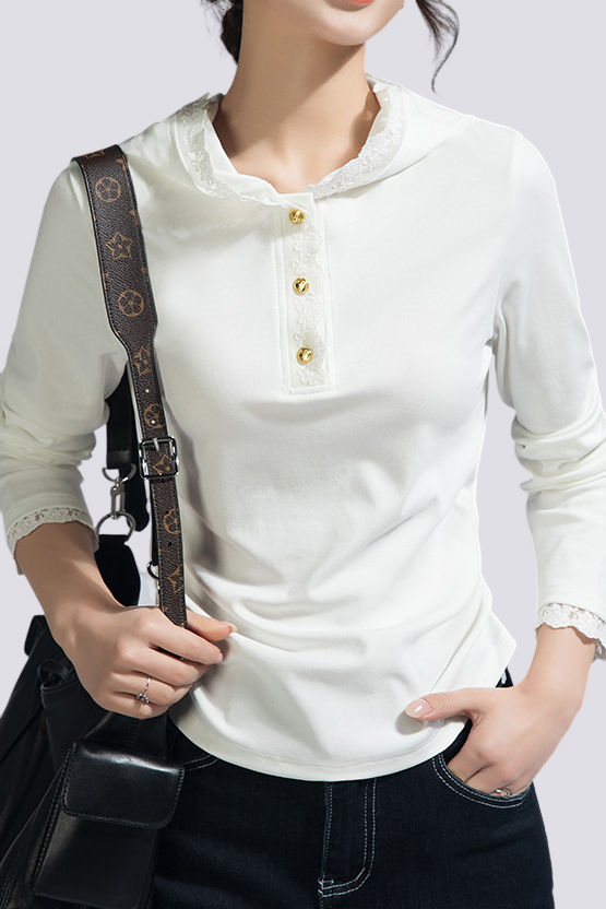 Casual Lace Long-Sleeve Edge Hooded T-Shirt - liwisi