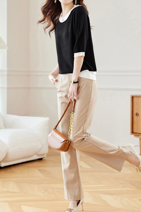 Bi-Color Hem Button Decor Knit Top - 3 Colors Available - liwisi
