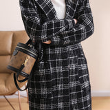 ノッチドラペルカラーエコファーチェックロングコート 2色入 - liwisi