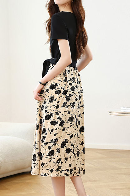 Elegant Spliced Printed Dress - liwisi
