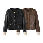 ラウンドネックシンプルレザージャケット 裏地付 2色入 - liwisi