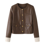 ラウンドネックシンプルレザージャケット 裏地付 2色入 - liwisi