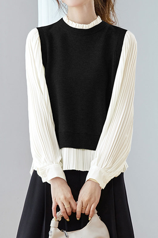 Elegant Office Patchwork Fake Two-Piece Knit Top - liwisi